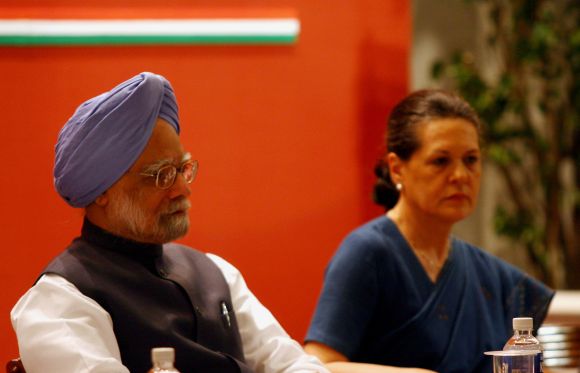 Prime Minister Manmohan Singh and Congress president Sonia Gandhi attend a function in New Delhi