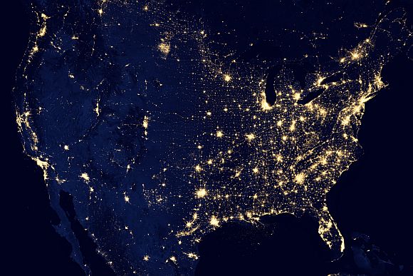 A night shot over the United States