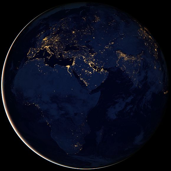 Stunning night view of Africa, Europe, and the Middle East