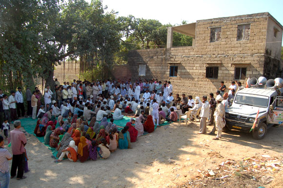 Villagers at Jadeja's meeting in Mocha village