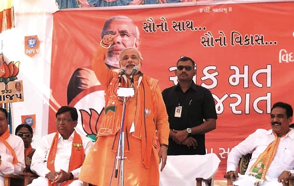 Modi addresses his supporters in Vadodara