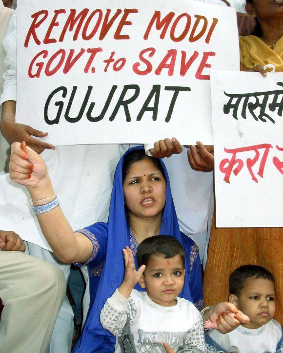 A Congress party activist protesting against Chief Minister Narendra Modi in New Delhi