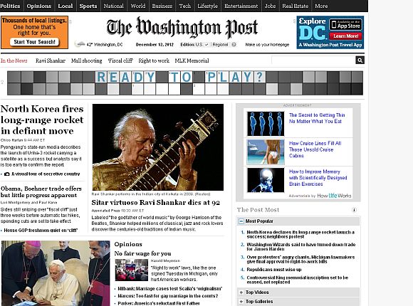 Screenshot of The Washington Post home page