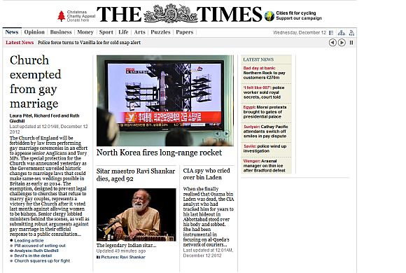 Screenshot of The Times newspaper home page