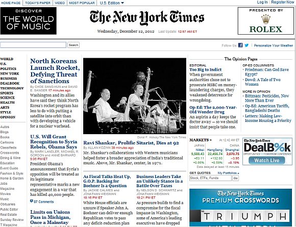 Screenshot of The New York Times newspaper home page