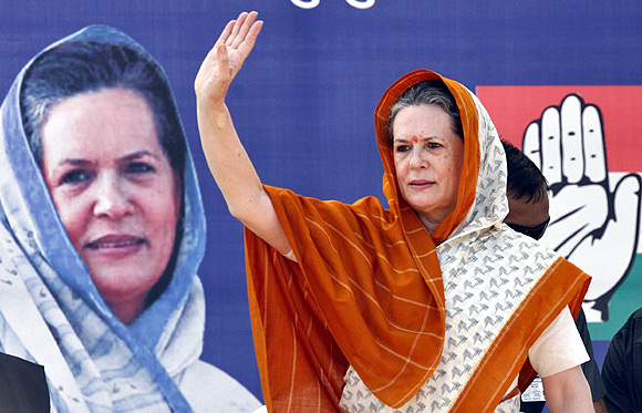 Sonia Gandhi campaigns in Rajkot.