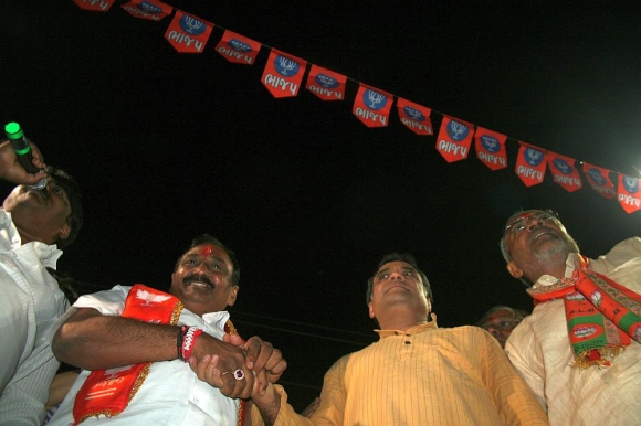 Paresh Rawal with BJP candidate Ranchhodbhai Rabari