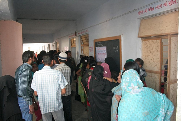 Muslim voters at the Maktampur primary school in Juhapura