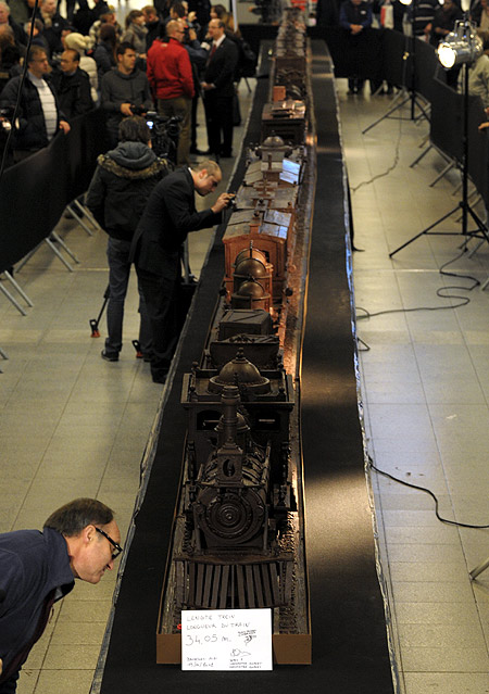 The world's longest chocolate structure on Guinness World Records is displayed in Brussels