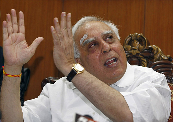 Minister of Communications and Information Technology Kapil Sibal at a news conference in New Delhi