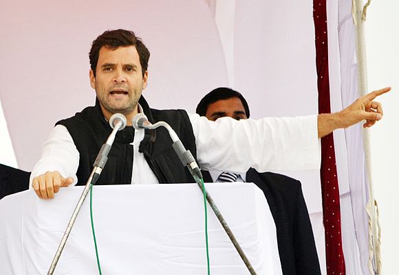 Rahul Gandhi addressing an election rally in Meerut