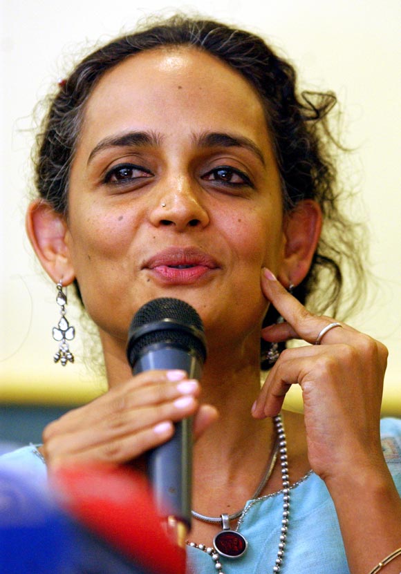 Arundhati Roy addresses a news confrence in Istanbul