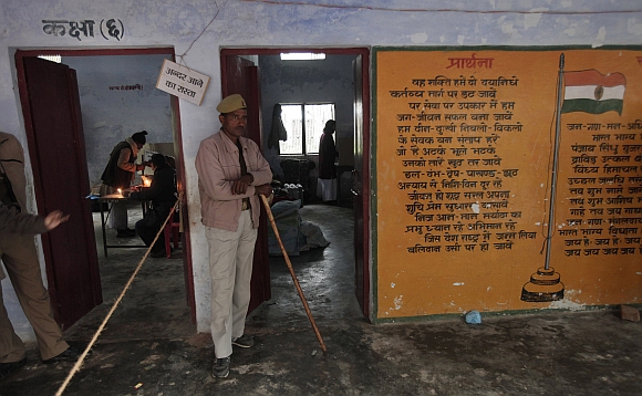 A polling station in Ayodhya, Uttar Pradesh