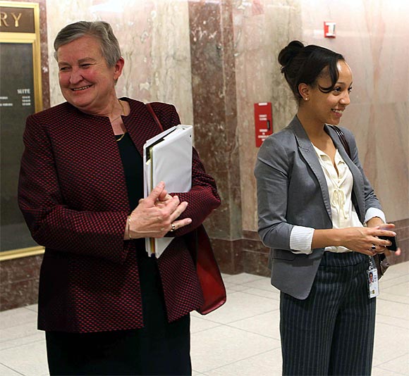 Powell comes out of the Senate Building after her confirmation hearing at the Senate Foreign Relations Committee in Washington DC