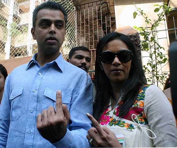 South Mumbai member of Parliament Milind Deora with wife Pooja Shetty