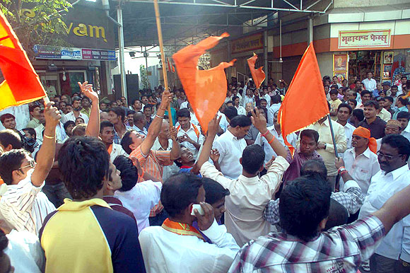 Shiv Sena supporters celebrate