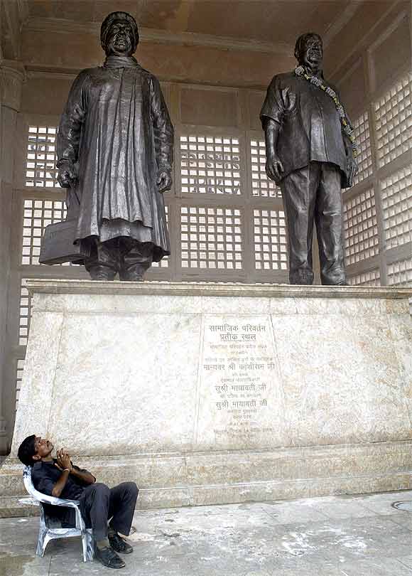 Statues of Mayawati and BSP founder Kanshi Ram