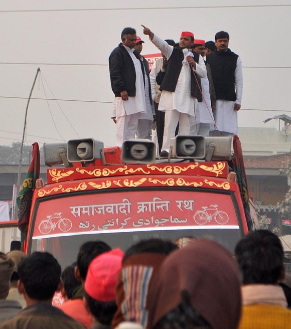 Samajwadi Party leader Akhilesh Yadav, who has been drawing large crowds in his election campaigns