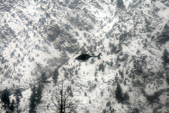 An Army helicopter taking part in rescue operations