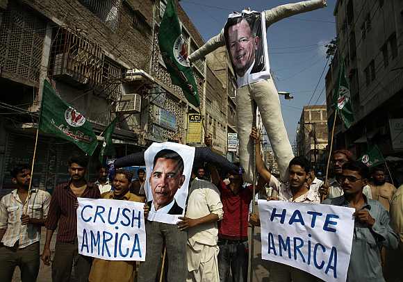 An anti-American rally in Hyderabad, Pakistan