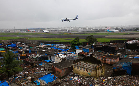 Slums bordering Mumbai airport