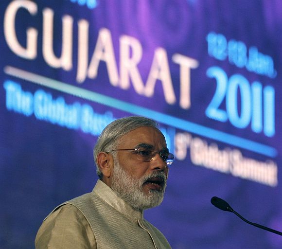 Narendra Modi speaks during the Vibrant Gujarat Global Investors' Summit 2011 at Gandhinagar