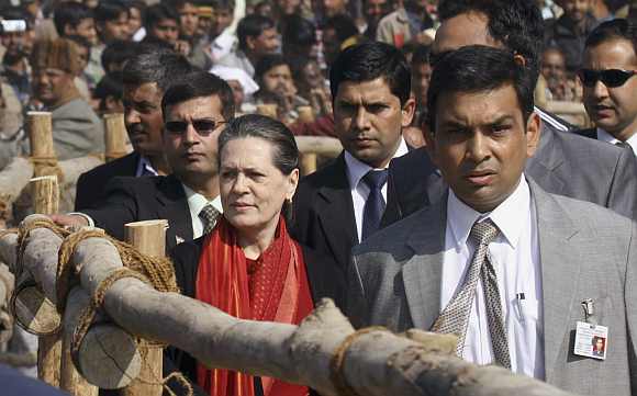 Congress President Sonia Gandhi at a rally in Uttar Pradesh