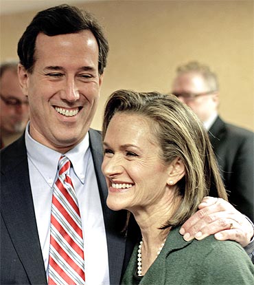 Republican presidential candidate and former Senator Rick Santorum with his wife Karen Garver Santorum