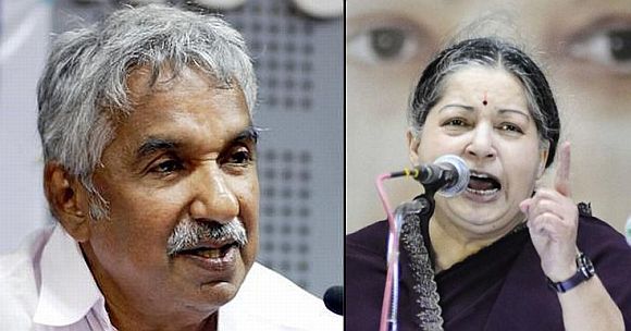 Kerala Chief Minister Oommen Chandy and his Tamil Nadu counterpart J Jayalalithaa