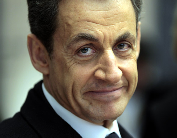 France's President Nicolas Sarkozy visits a security headquarters in Metz