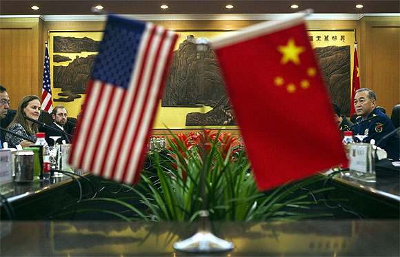 The flags of China and the US