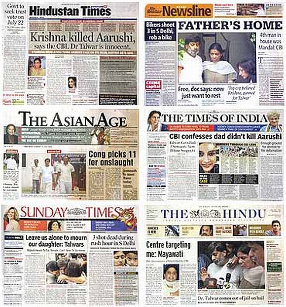 A collage of leading newspapers covering the Aarushi case