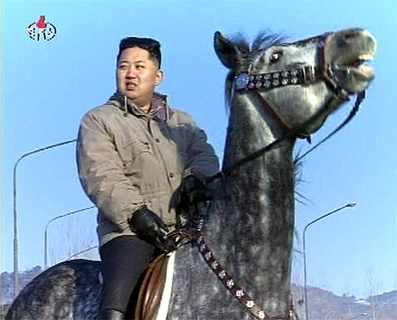 New leader of North Korea, Kim Jong-un, rides a horse in this undated still image taken from video