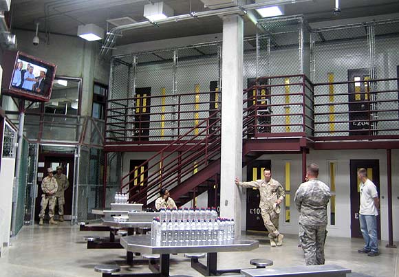 A view of a common area at the medium security prison inside Camp IV at the detention facility in Guantanamo Bay US naval base