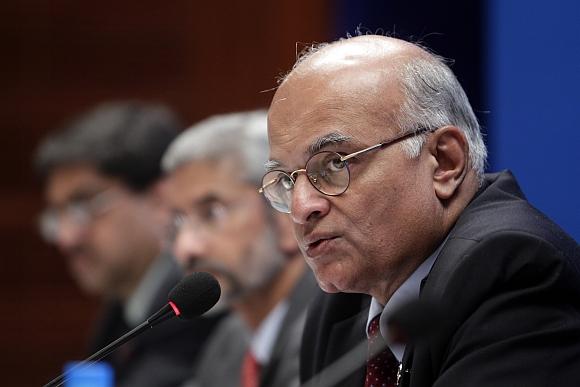 Shivshankar Menon, right, with Dr S Jaishankar, centre, and Gautam Bambawale, left.