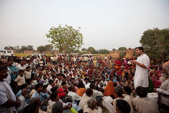 Rahul addressing a gathering in UP