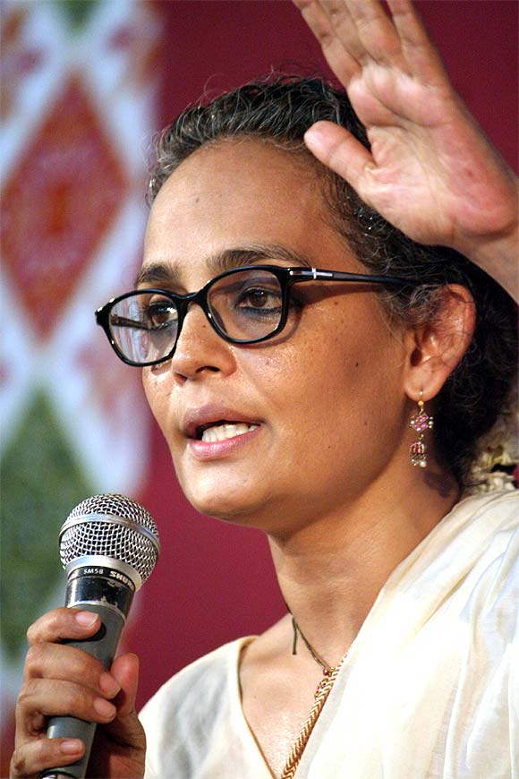 Writer-activist Arundhati Roy at a meeting organised by the Committee for the Protection of Democratic Rights in Mumbai