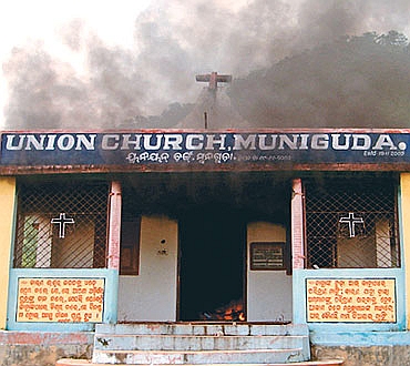 A church set on fire in Odisha