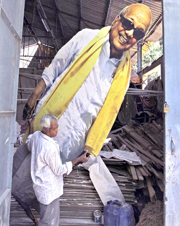 A cut-out of DMK chief M Karunanidhi in Chennai