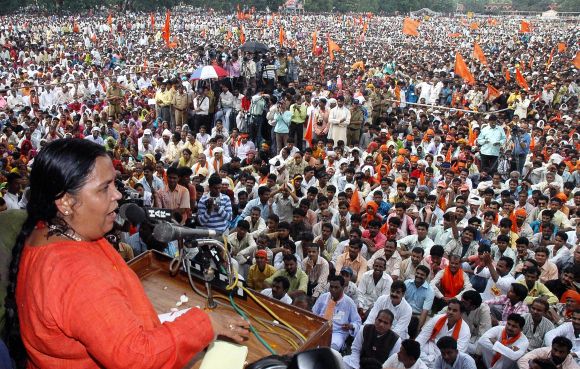 File picture of Uma Bharti addressing a rally in Bhopal