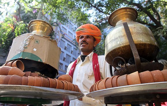 A vendor serving tea at the venue of annual Literature Festival in Jaipur