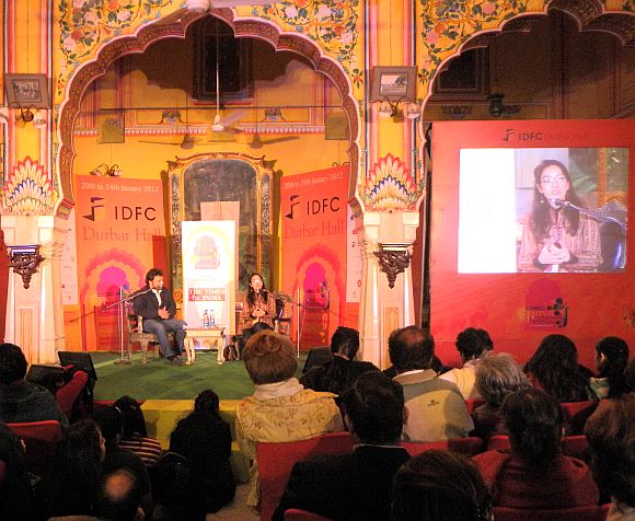 Tahmima Anam speaks during a session at the Jaipur Literature Festival on Monday