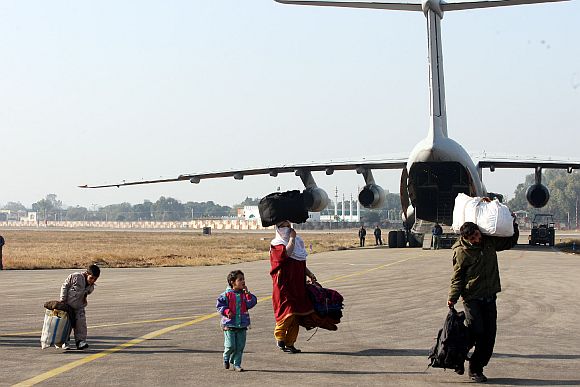 A Kashmiri family at the Jammu air base