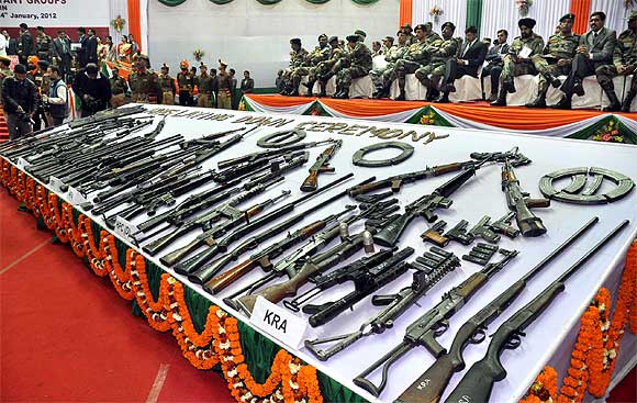 Surrendered arms displayed at the arms laying down ceremony in Guwahati