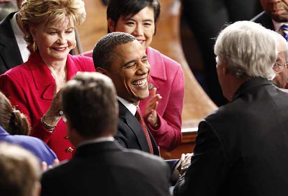 Obama arrives to deliver his State of the Union address to a joint session of Congress on Capitol Hill in Washington