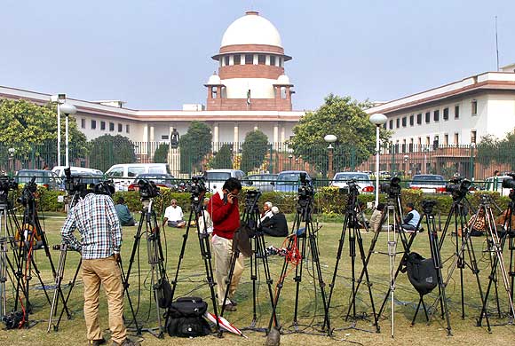 Television cameras outside the Supreme Court of India