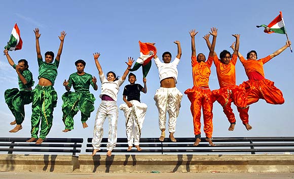 Students before the Republic Day celebration in Ahmedabad