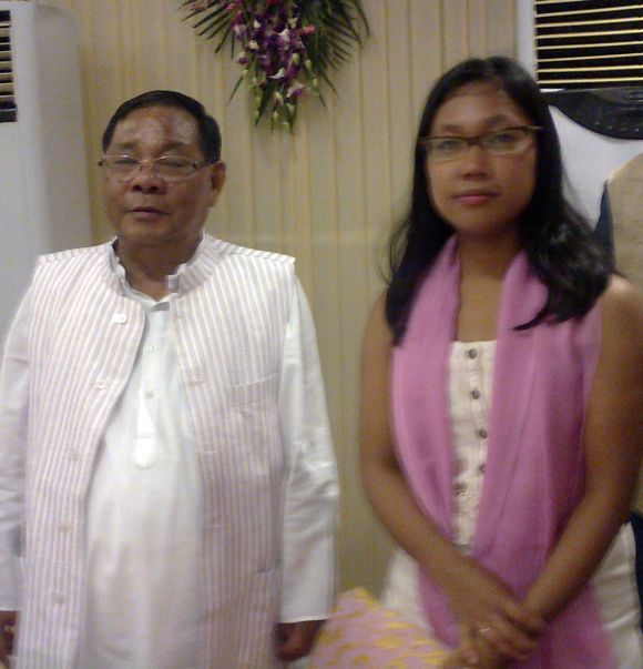 Former Lok Sabha Speaker P A Sangma with his daughter and MP Agatha Sangma