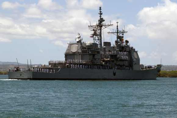 The Ticonderoga-class guided missile cruiser USS Princeton  pulls into Joint Base Pearl Harbour-Hickam to support the Rim of the Pacific 2012 exercise