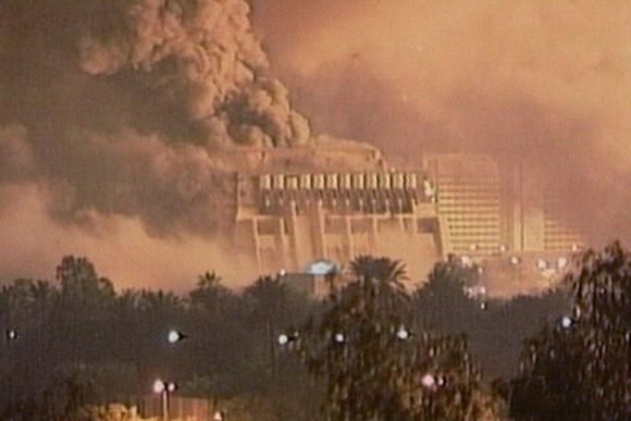 Saddam's palace in Baghdad is bombed during the 2003 shock and awe raid